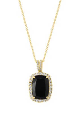 Effy 3/8 Ct. T.w. Diamond, 6.85 Ct. T.w. Onyx Pendant Necklace In 14K Yellow Gold