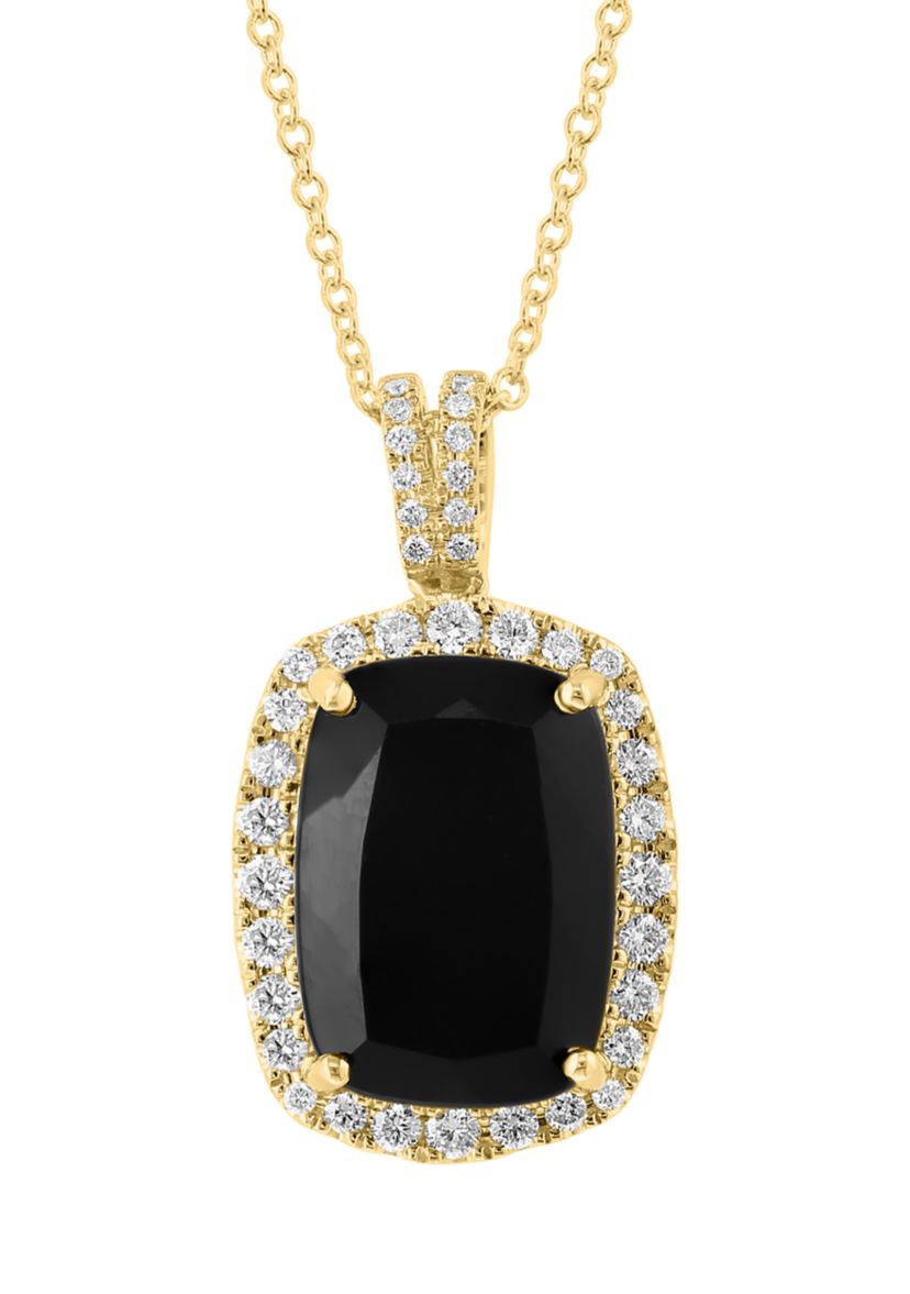 3/8 ct. t.w. Diamond, 6.85 ct. t.w. Onyx Pendant Necklace in 14K Yellow Gold