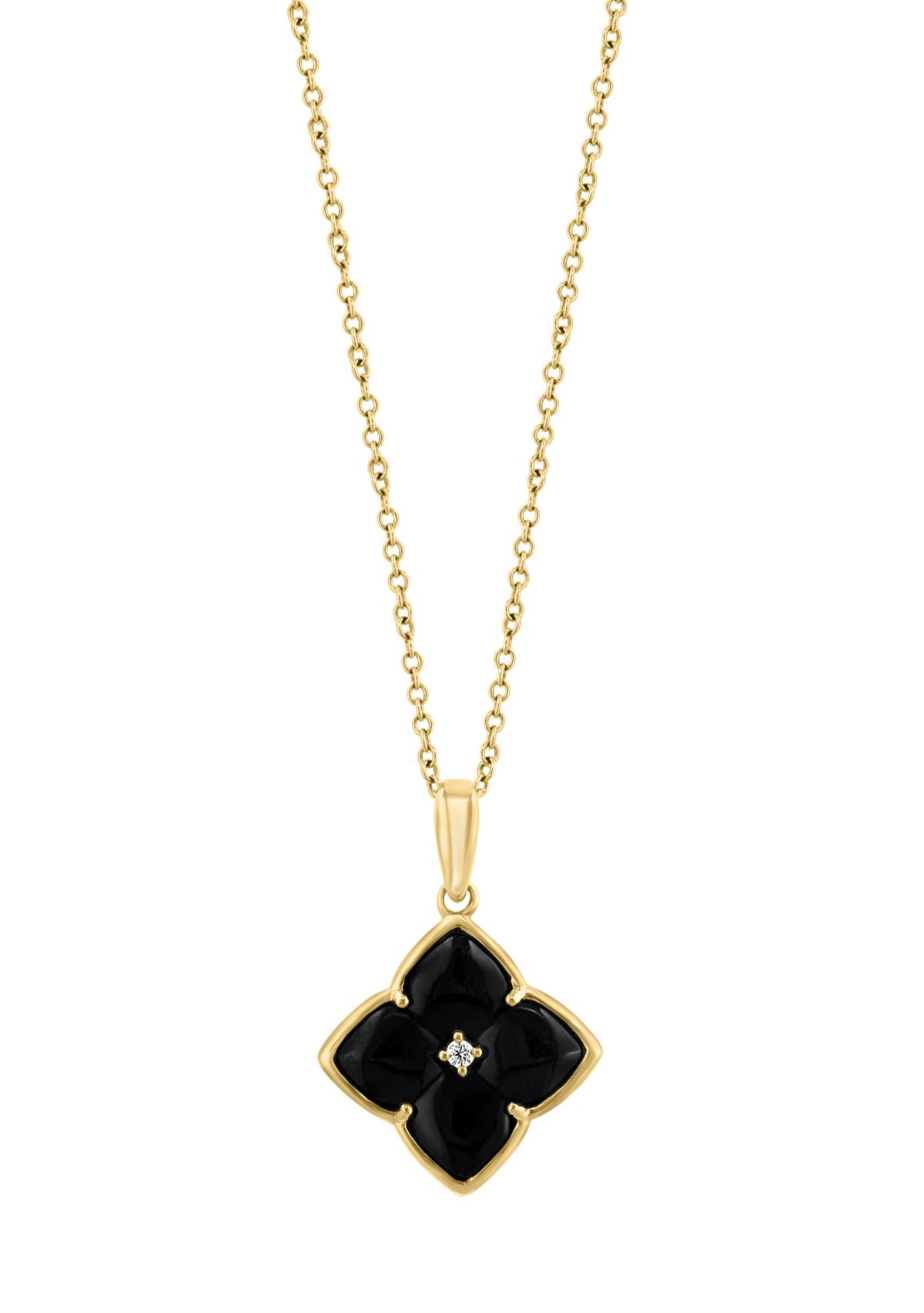 1/10 ct. t.w. Diamond, 2 ct. t.w. Onyx Pendant Necklace in 14K Yellow Gold