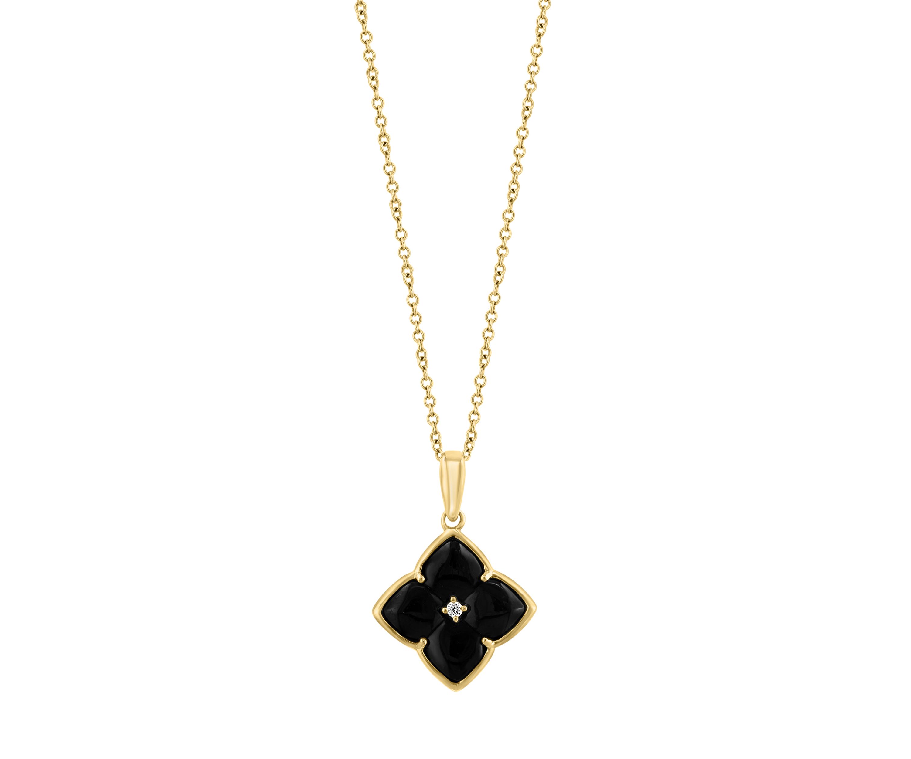 1/10 ct. t.w. Diamond, 2 ct. t.w. Onyx Pendant Necklace in 14K Yellow Gold