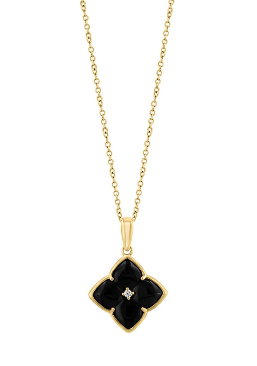 1/10 ct. t.w. Diamond, 2 ct. t.w. Onyx Pendant Necklace in 14K Yellow Gold