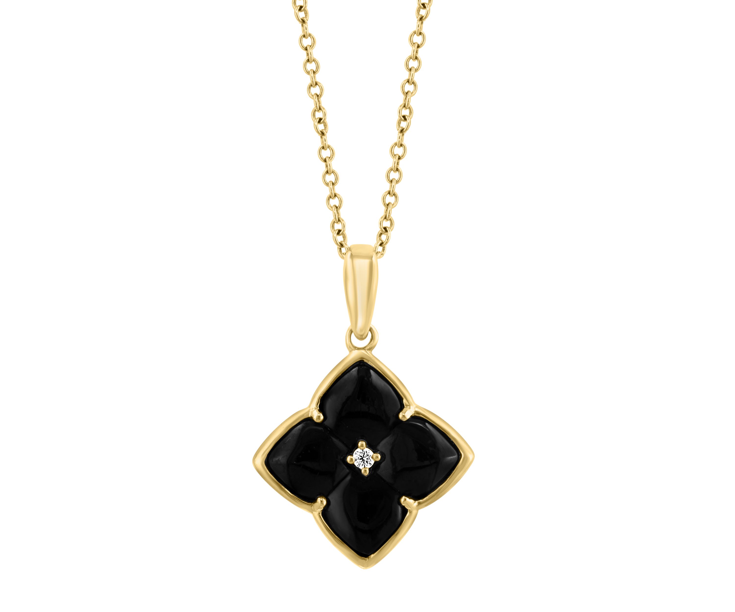 1/10 ct. t.w. Diamond, 2 ct. t.w. Onyx Pendant Necklace in 14K Yellow Gold