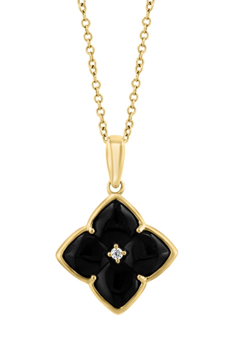 1/10 ct. t.w. Diamond, 2 ct. t.w. Onyx Pendant Necklace in 14K Yellow Gold