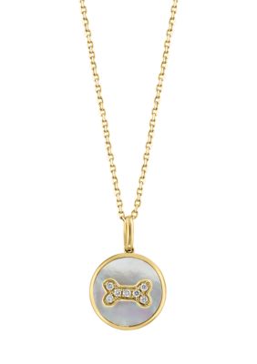 Effy Diamond and Mother of Pearl Oval Pendant Necklace in 14K Yellow Gold