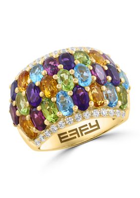 Effy Gold Over Sterling Silver Amethyst, Blue Topaz, Citrine, Rhodolite, Peridot, Zircon Ring