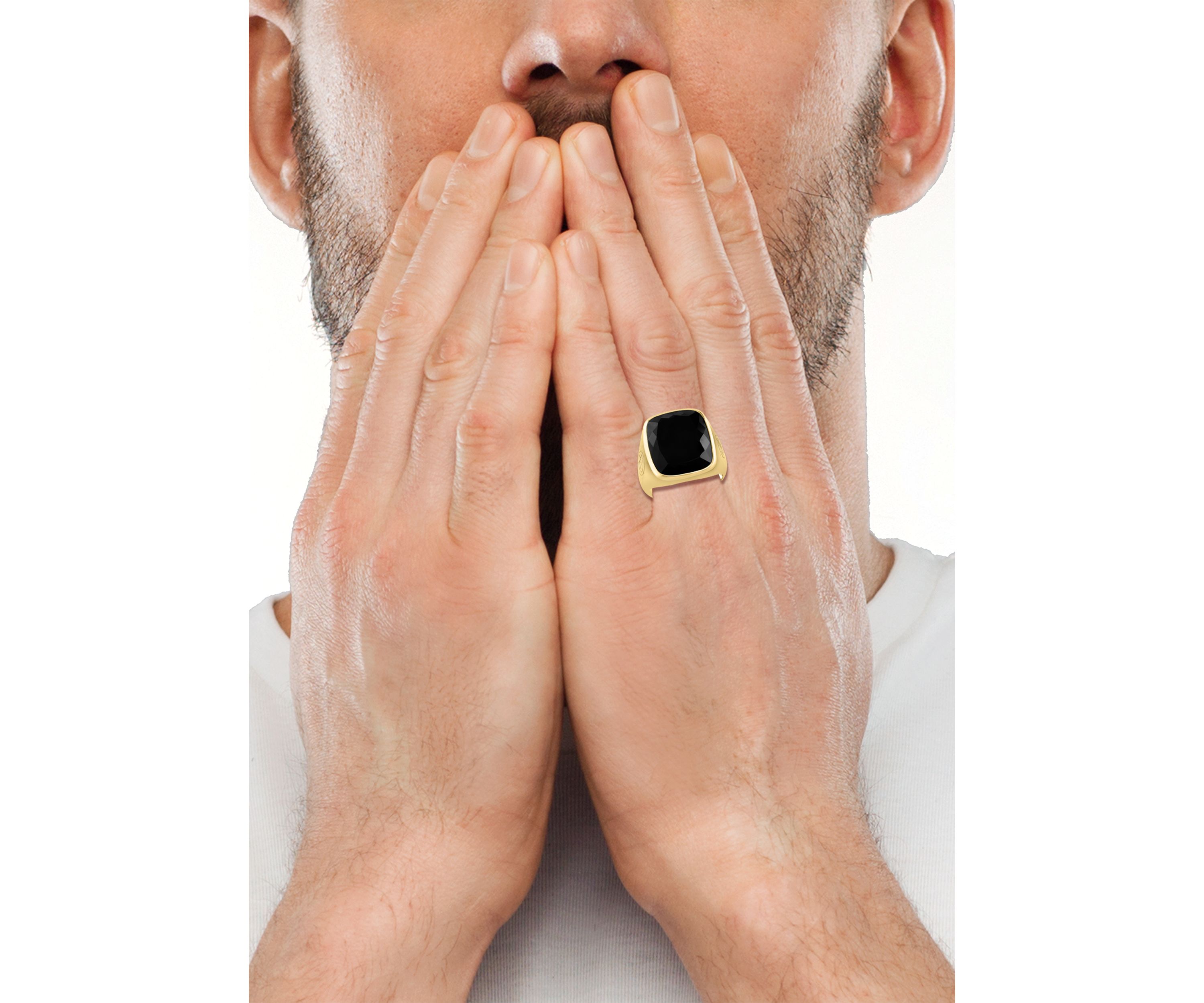 Mens Onyx Ring in 14K Gold Over Sterling Silver