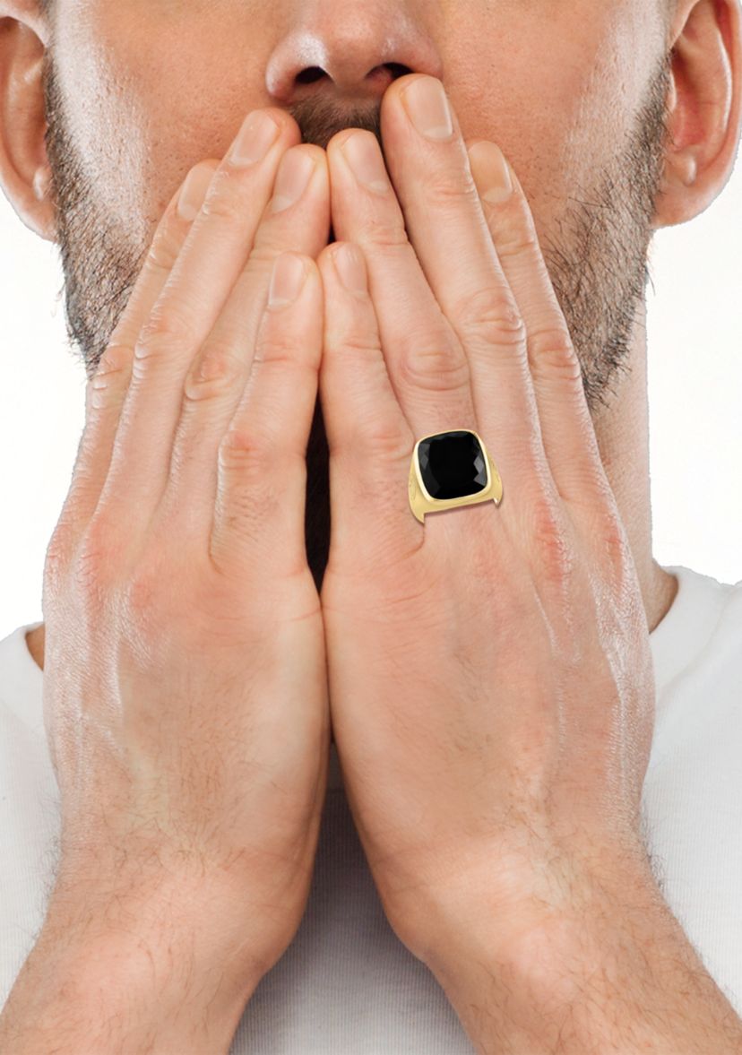 Mens Onyx Ring in 14K Gold Over Sterling Silver