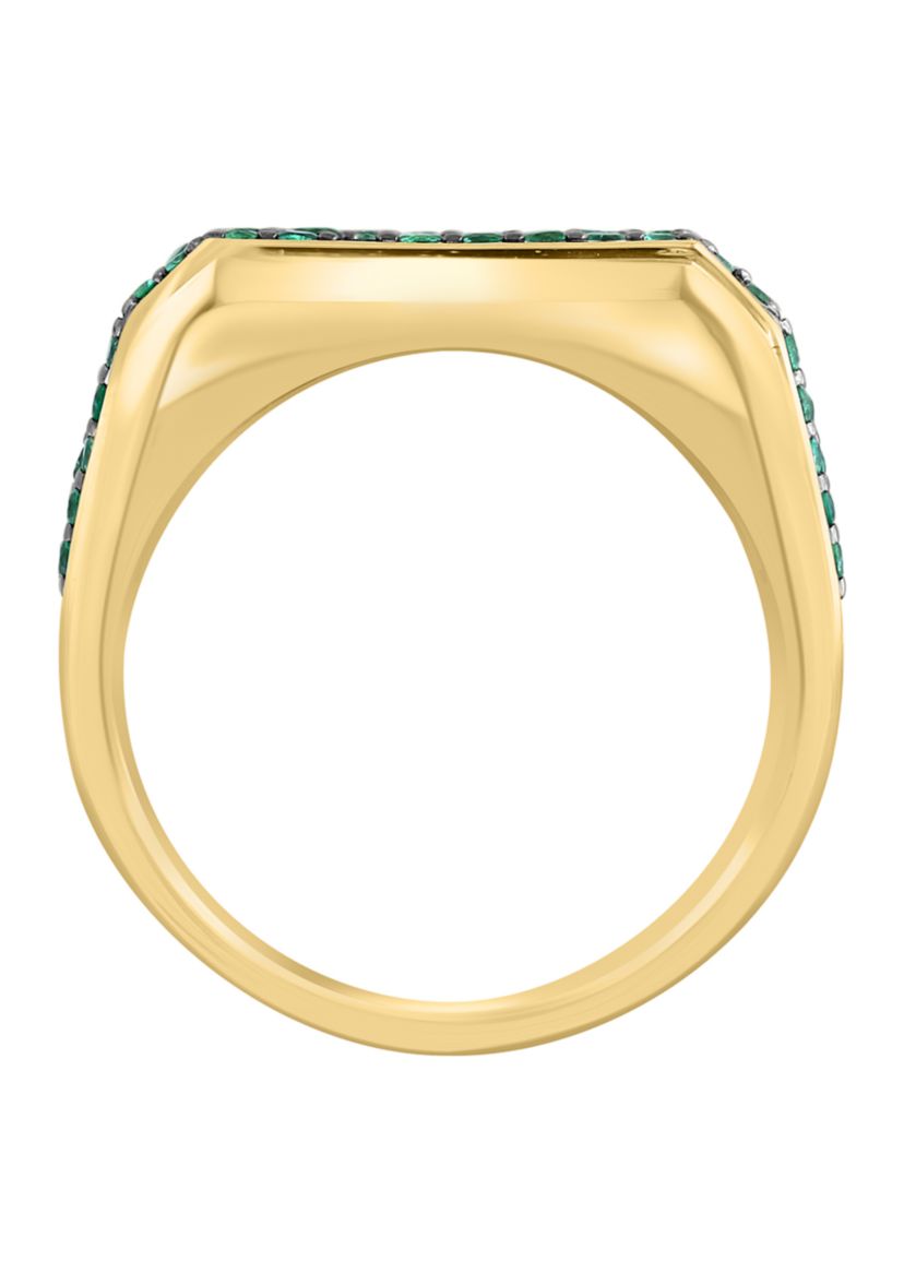 Mens Emerald Ring Gold over Sterling Silver