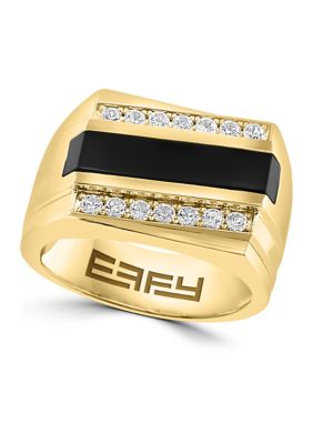 Effy Sterling Silver/gold-Plated White Sapphire, Onyx Men's Ring, Yellow, 10 -  0617892866296