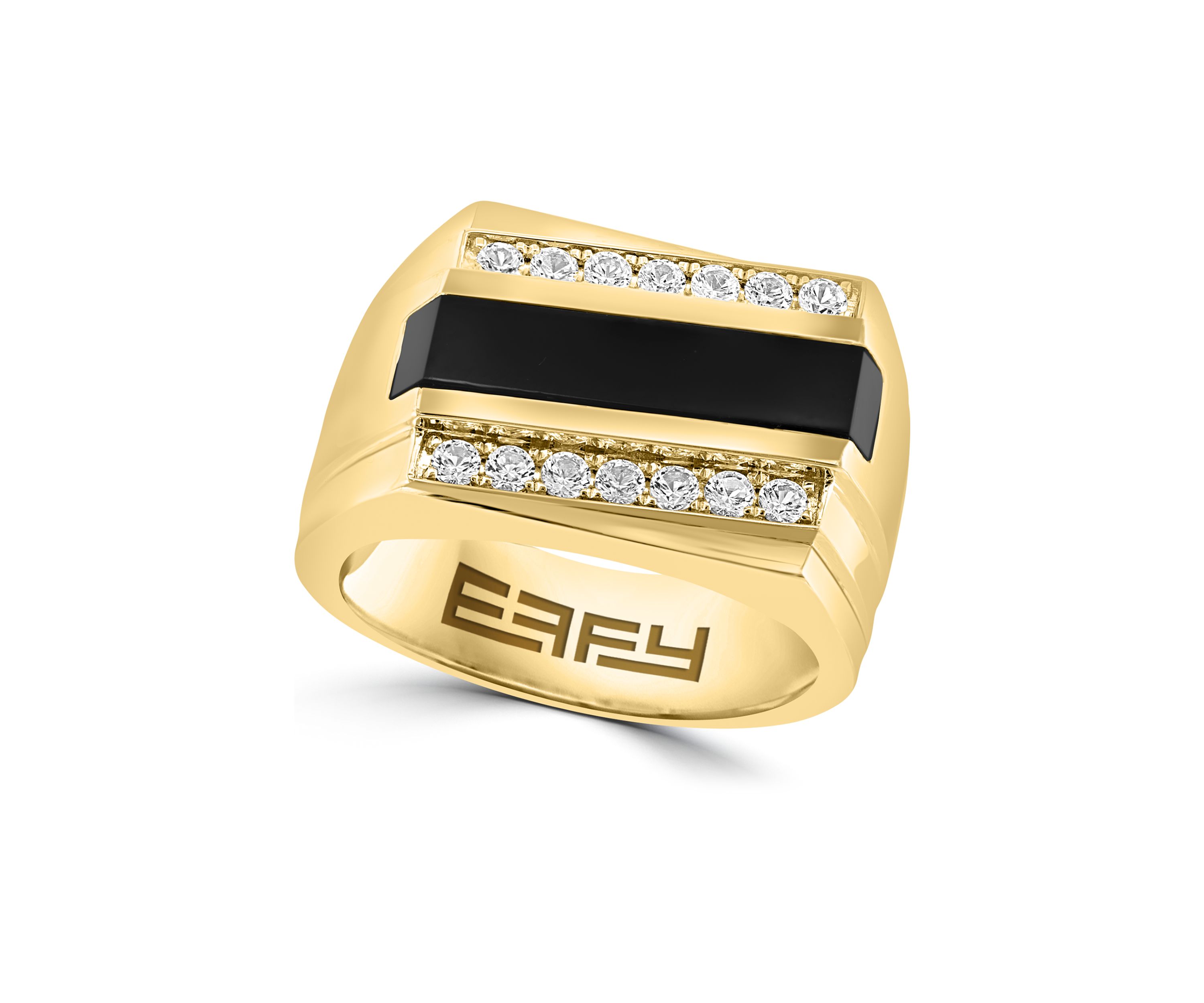 Sterling Silver/Gold-Plated White Sapphire, Onyx Mens Ring