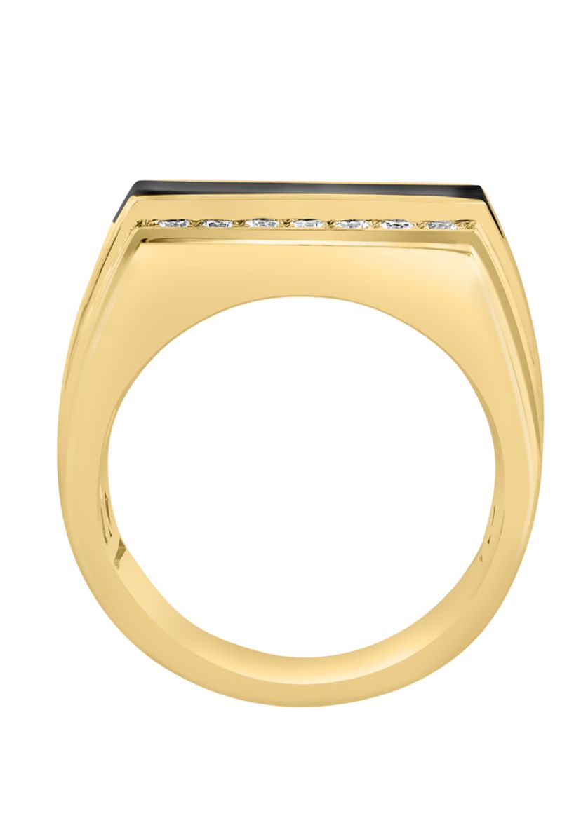 Sterling Silver/Gold-Plated White Sapphire, Onyx Mens Ring