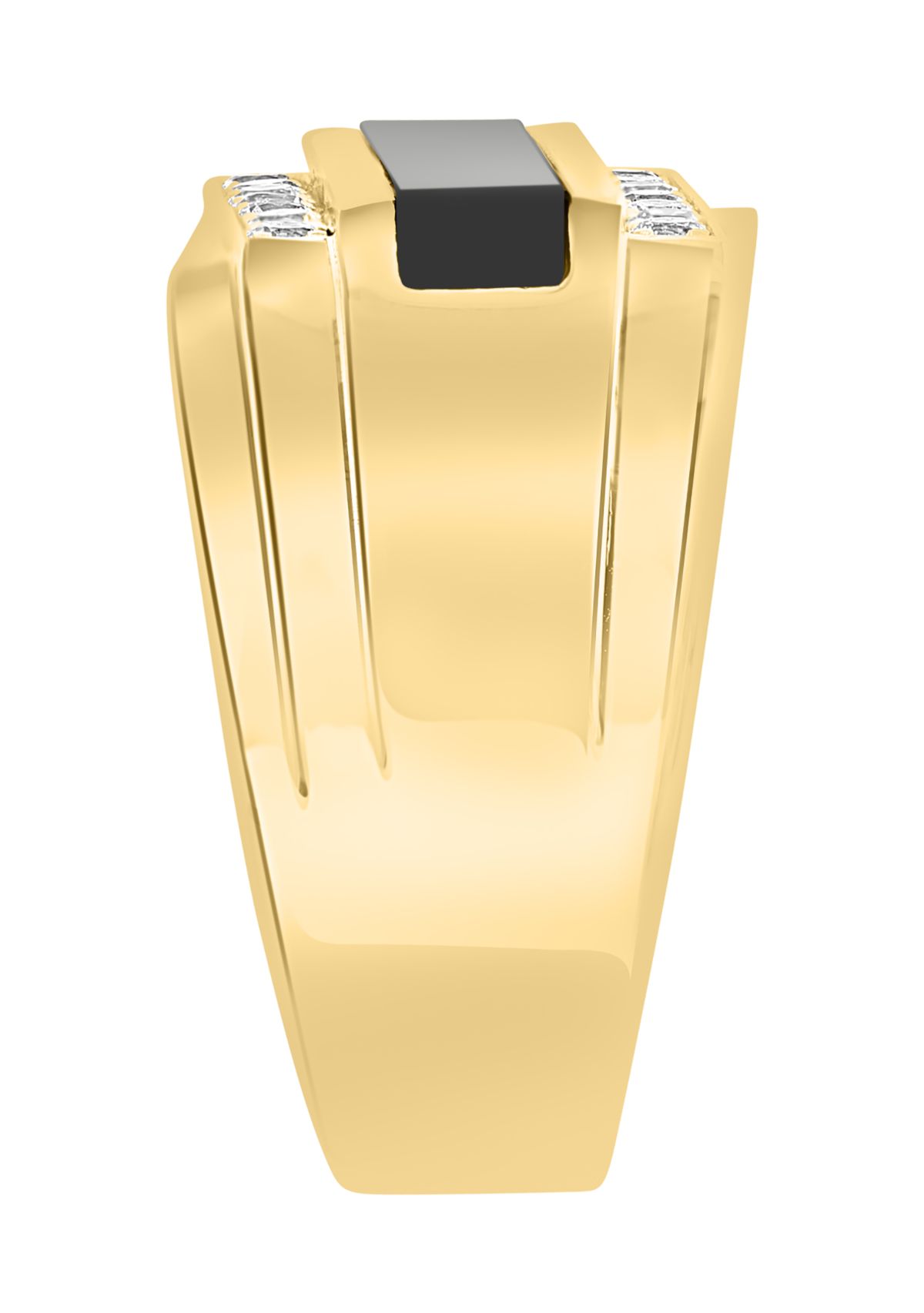 Sterling Silver/Gold-Plated White Sapphire, Onyx Mens Ring