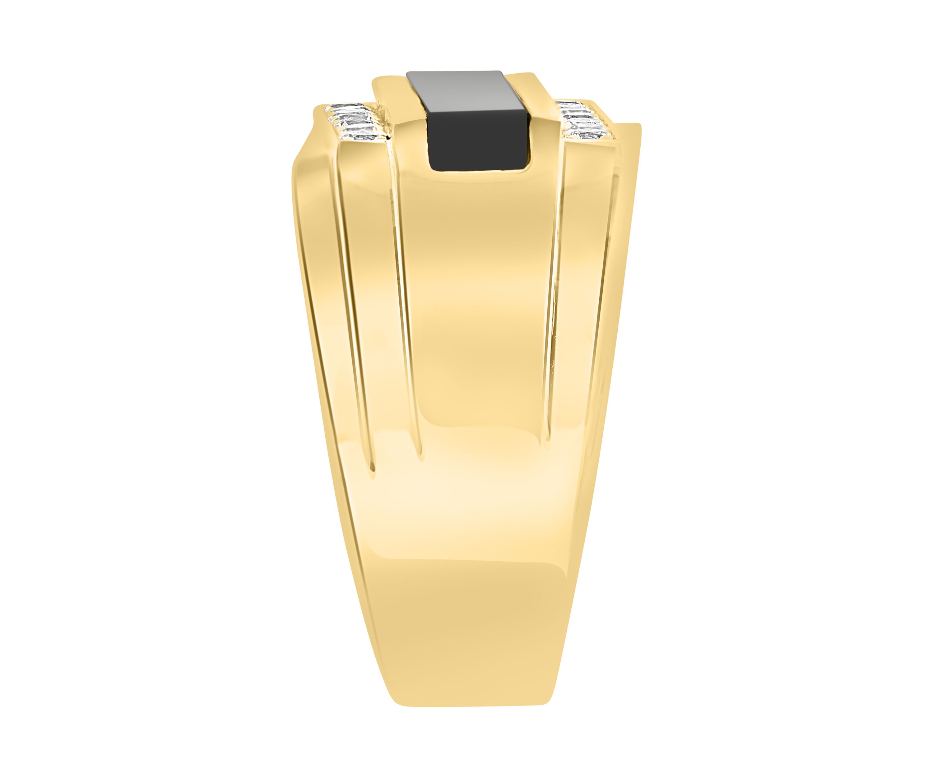 Sterling Silver/Gold-Plated White Sapphire, Onyx Mens Ring