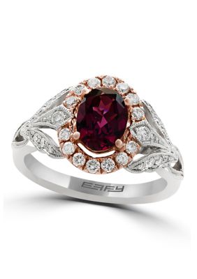 Effy 3/8 Ct. T.w. Diamond And 1.6 Ct. T.w. Rhodolite Ring In 14K Two Tone Gold