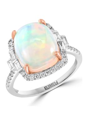 Effy 14K Rose & White Gold Diamond, Ethiopian Opal Ring