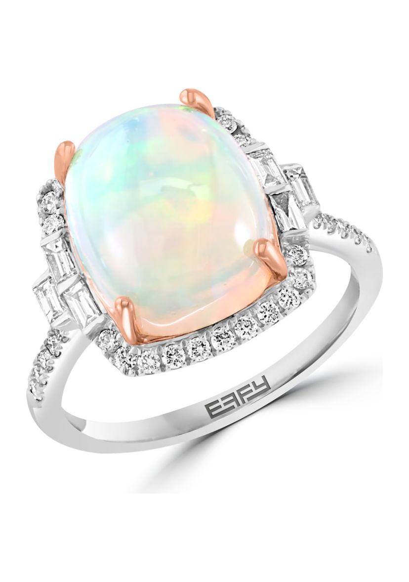 14K Rose & White Gold Diamond, Ethiopian Opal Ring 