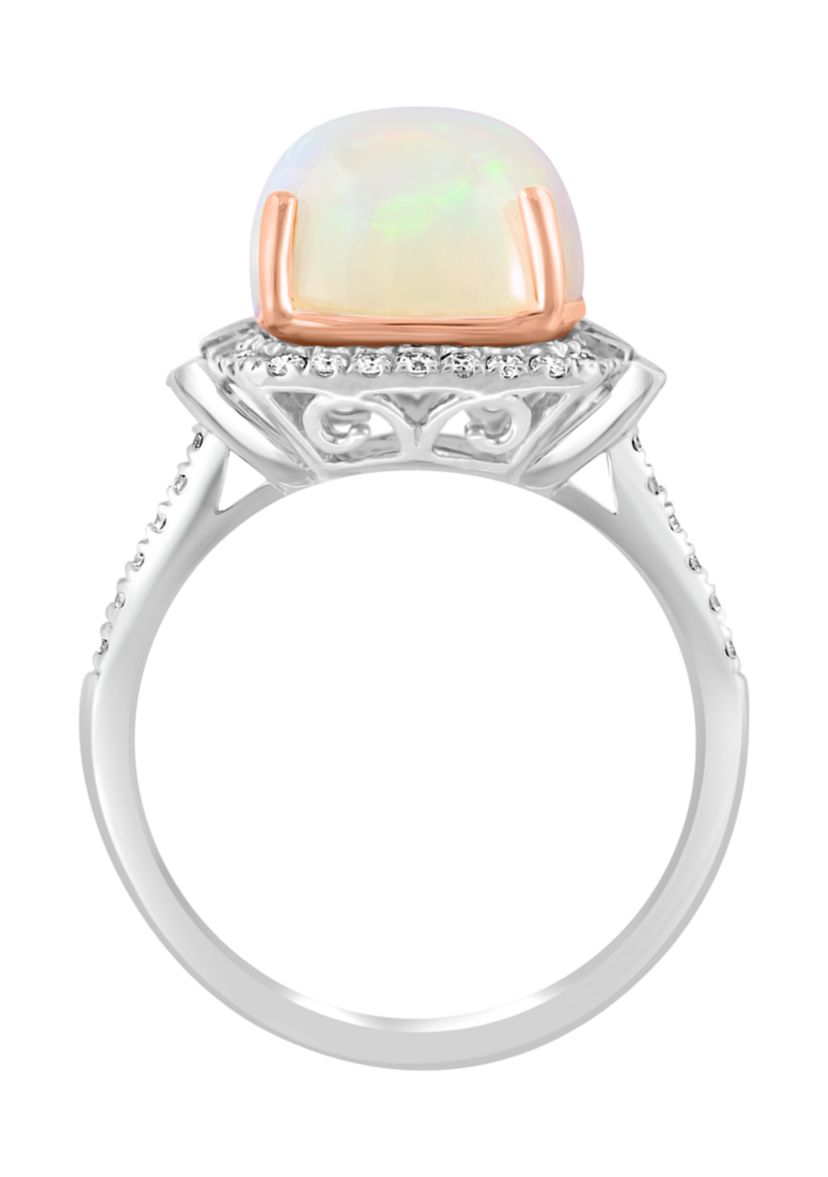 14K Rose & White Gold Diamond, Ethiopian Opal Ring 
