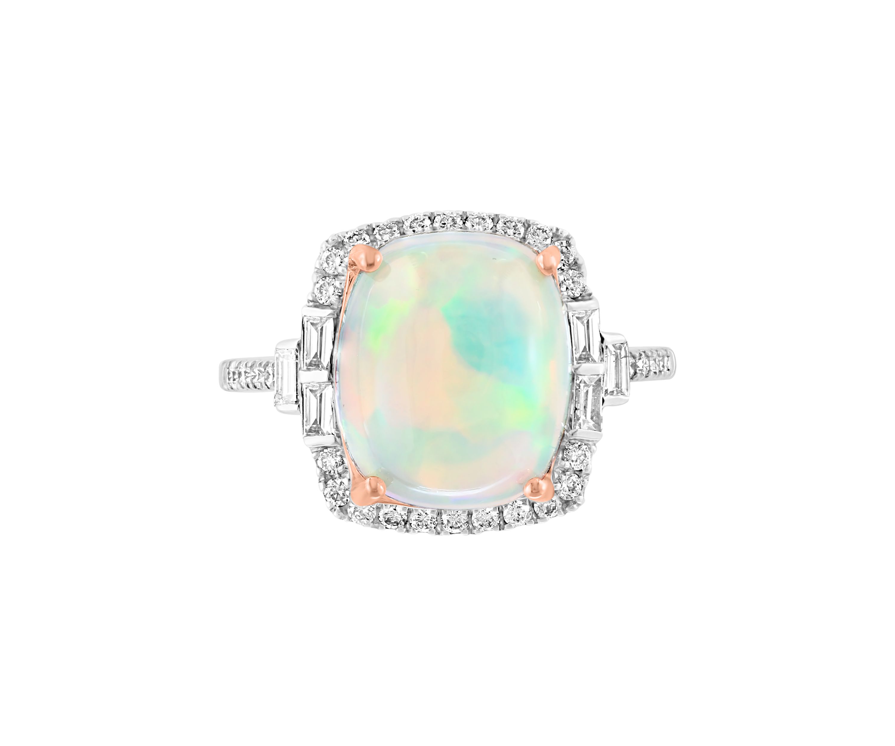 14K Rose & White Gold Diamond, Ethiopian Opal Ring 