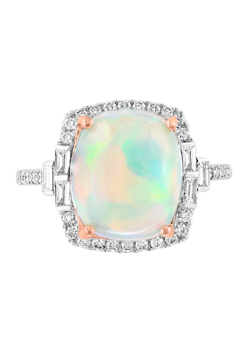 14K Rose & White Gold Diamond, Ethiopian Opal Ring 