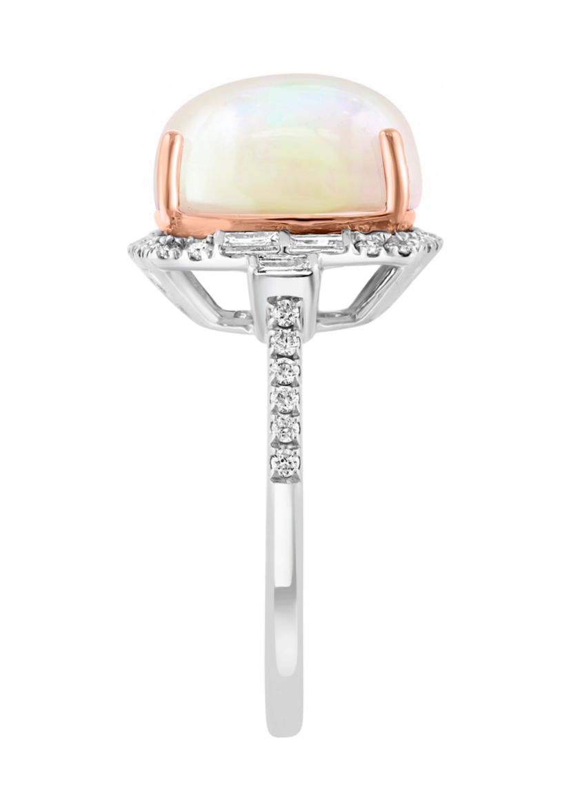 14K Rose & White Gold Diamond, Ethiopian Opal Ring 