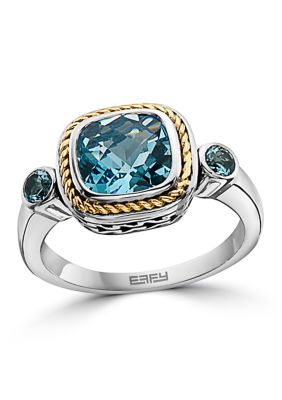 Effy Blue Topaz Ring in Sterling Silver and 18K Yellow Gold