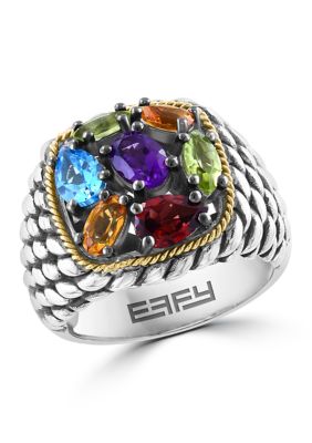 Effy Amethyst, Blue Topaz, Citrines, Garnet and Peridot Ring in Sterling Silver and 18K Yellow Gold, 7