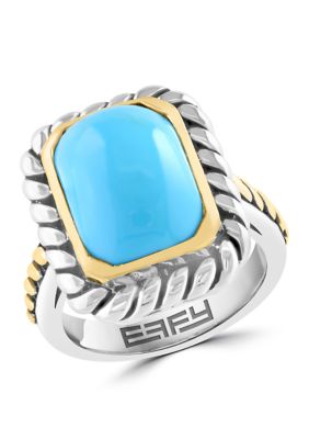 Effy 5.7 ct. t.w. Turquoise Cushion Ring in Sterling Silver and 18K Yellow Gold