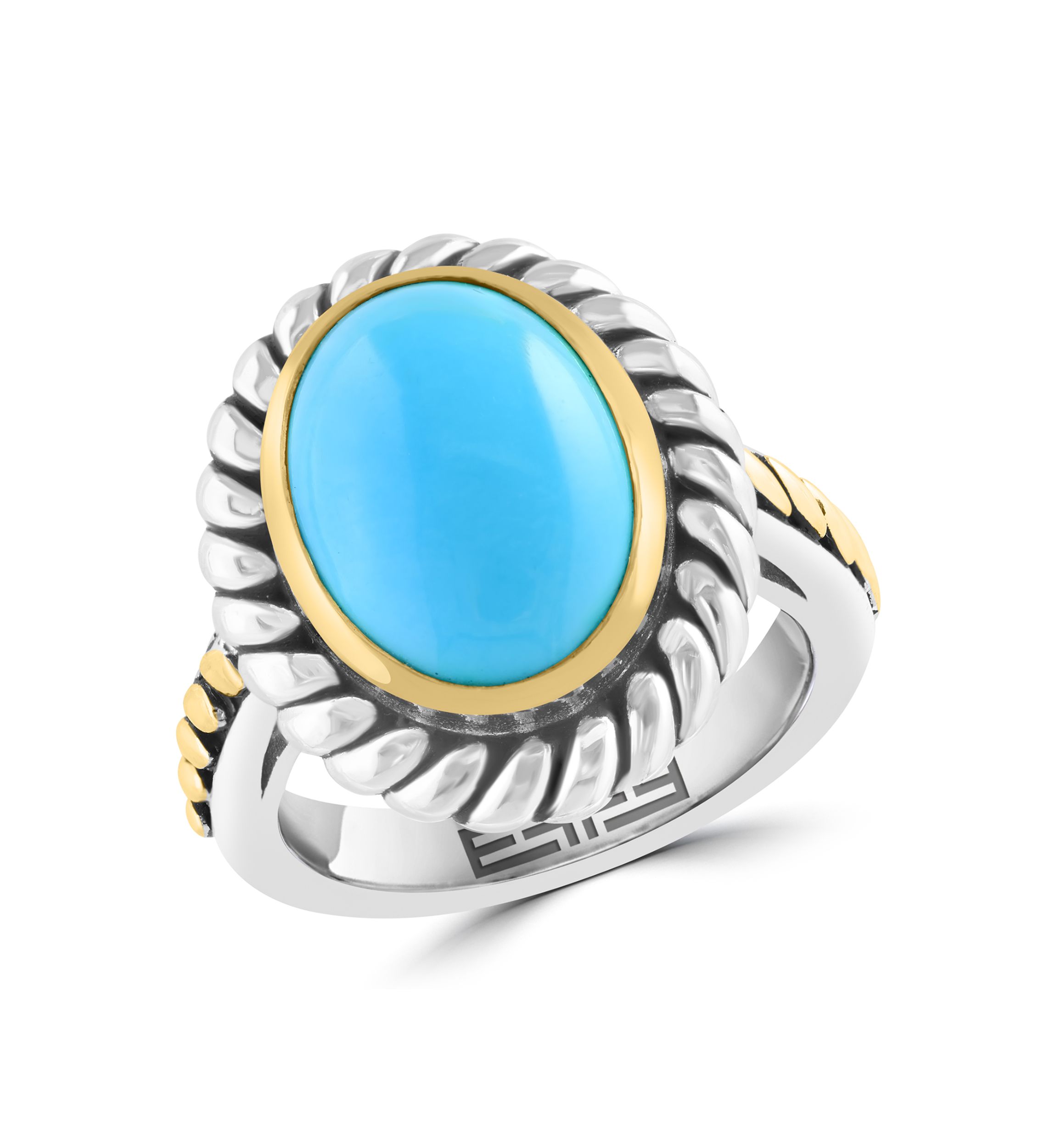 4.8 ct. t.w. Turquoise Oval Ring in Sterling Silver and 18K Yellow Gold