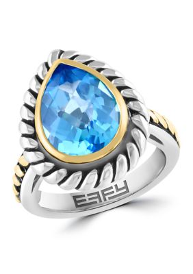 Effy 5.7 ct. t.w. Blue Topaz Pear Ring in Sterling Silver and 18K Yellow Gold