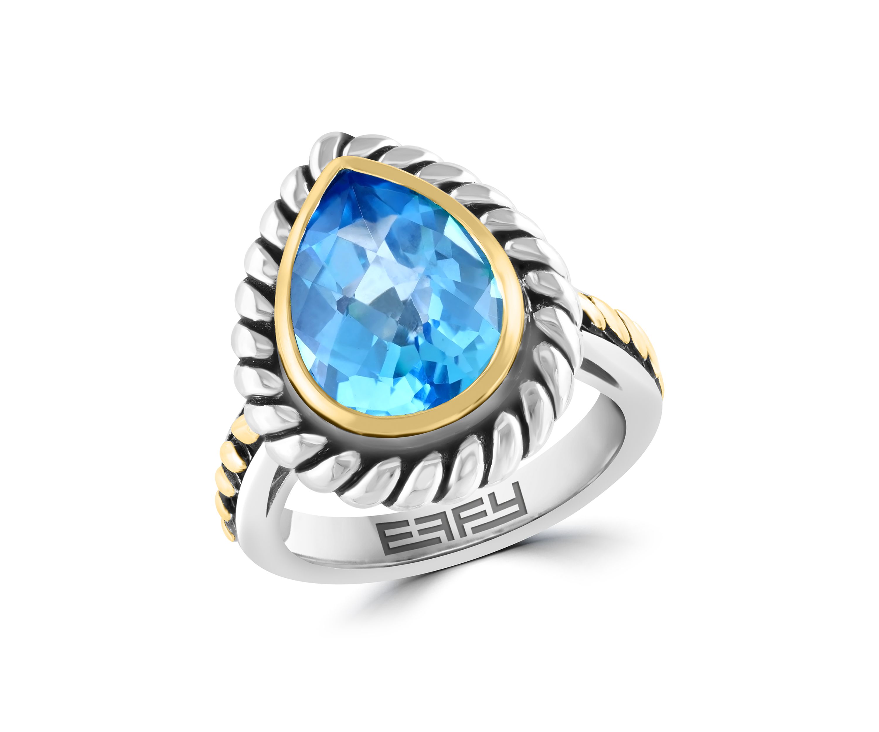 5.7 ct. t.w. Blue Topaz Pear Ring in Sterling Silver and 18K Yellow Gold