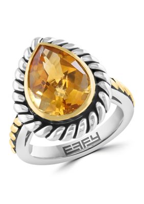 Effy® 4.75 ct. t.w. Citrine Pear Ring in Sterling Silver and 18K Yellow ...