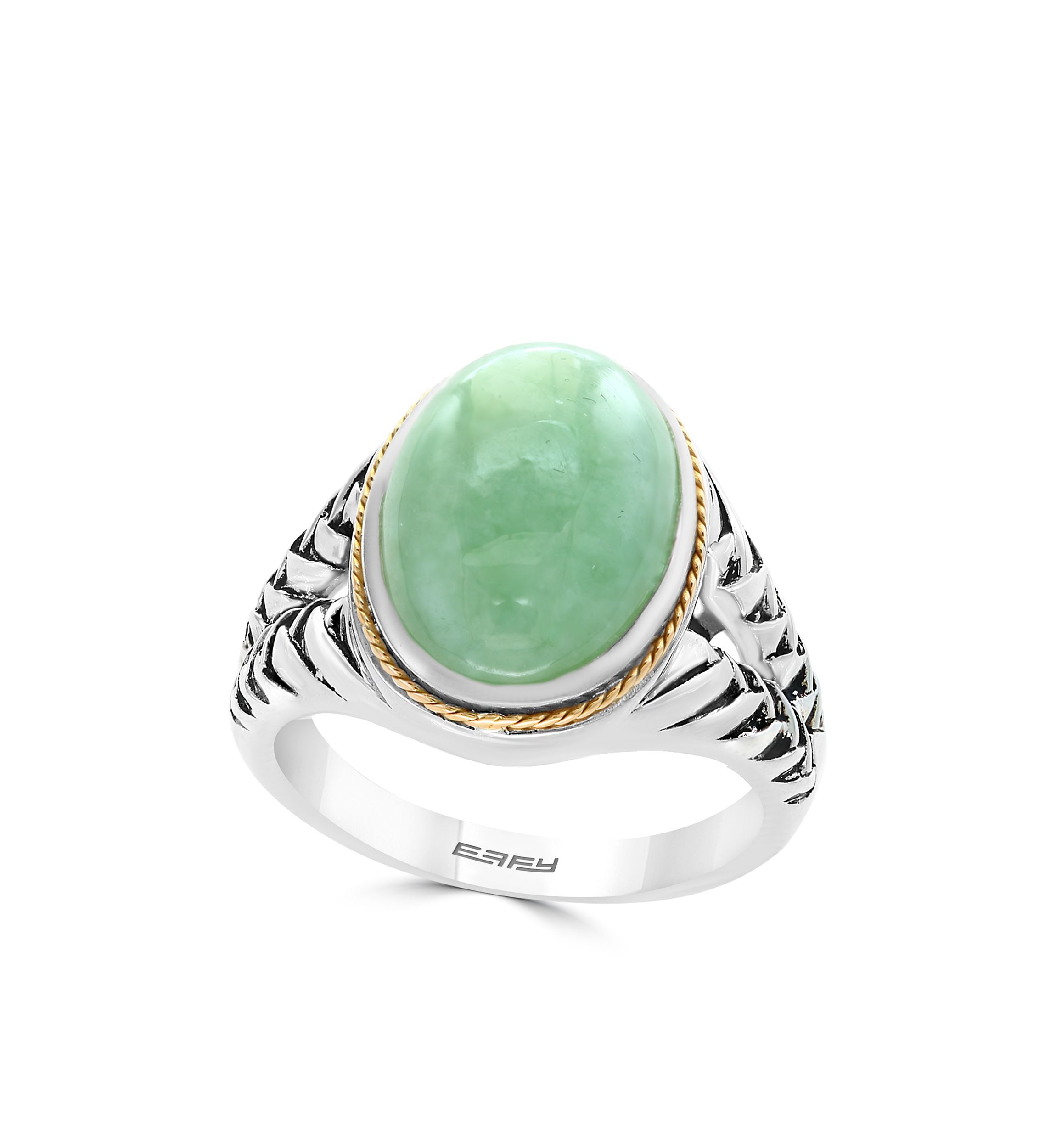 Sterling Silver 18K Yellow Gold Oval Jade Ring
