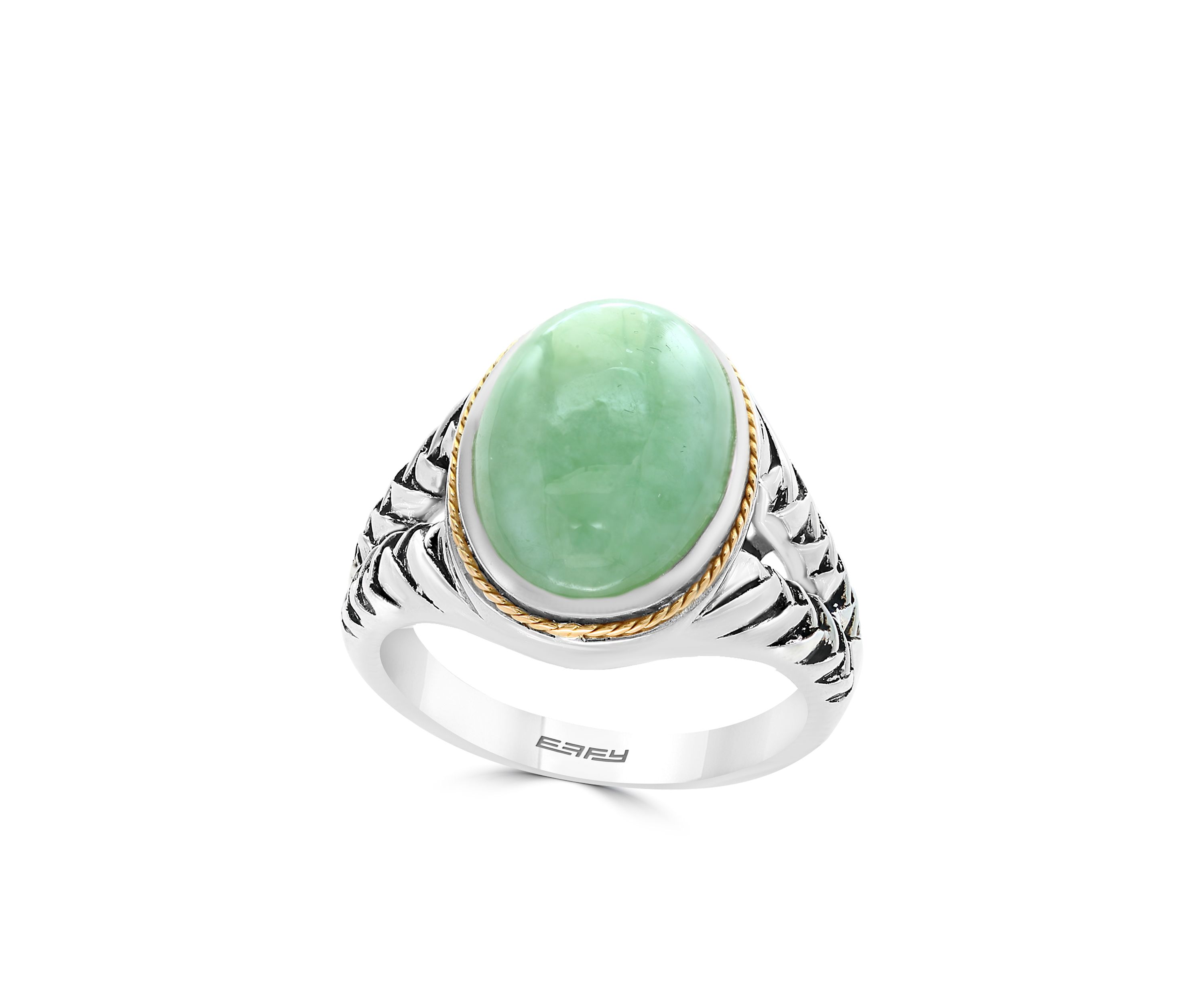 Sterling Silver 18K Yellow Gold Oval Jade Ring