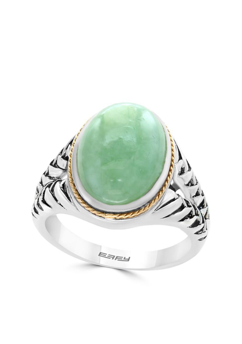 Sterling Silver 18K Yellow Gold Oval Jade Ring