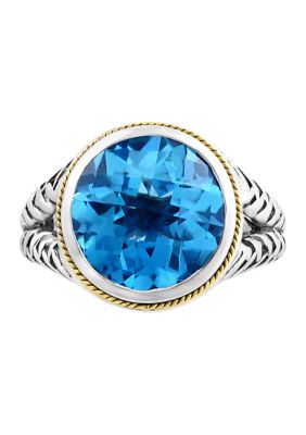 Effy 7.6 Ct. T.w. Blue Topaz Ring In Sterling Silver And 18K Yellow Gold