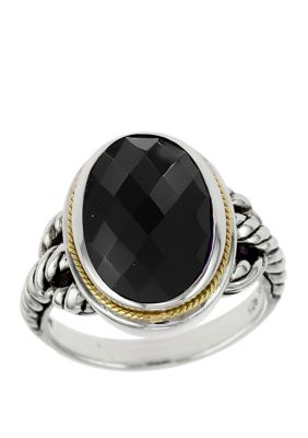 Effy 5.7 Ct. T.w. Onyx Ring In Sterling Silver Over 18K Yellow Gold