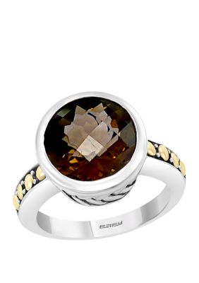 Effy 6.35 Ct. T.w. Smoky Quartz Ring In Sterling Silver Over 18K Yellow Gold