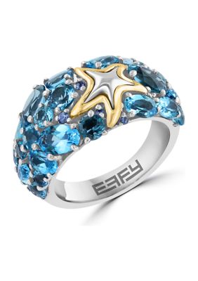 Effy Blue Topaz And Sapphire Starfish Ring In 18K Sterling Silver