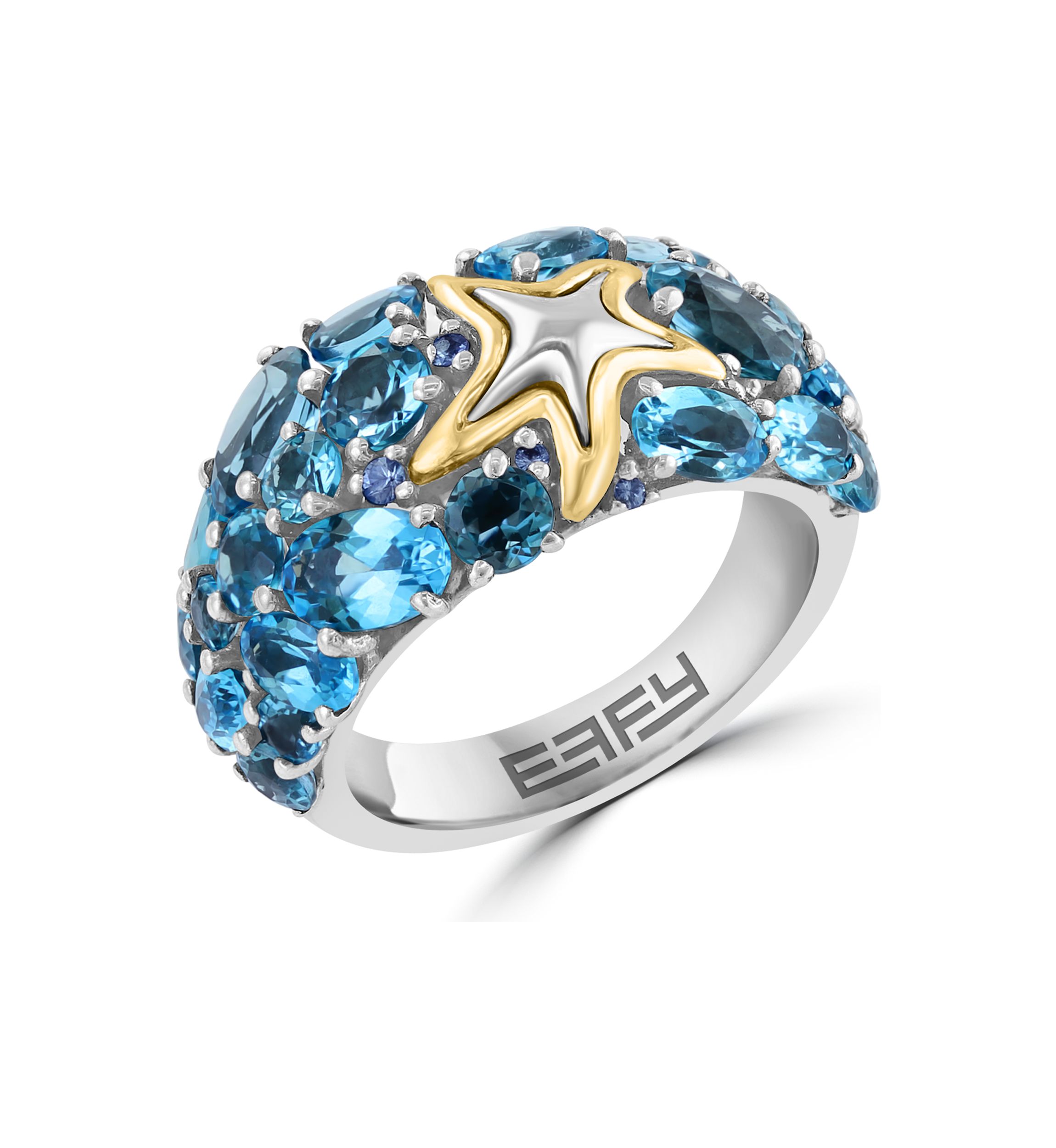 Blue Topaz and Sapphire Starfish Ring in 18K Sterling Silver