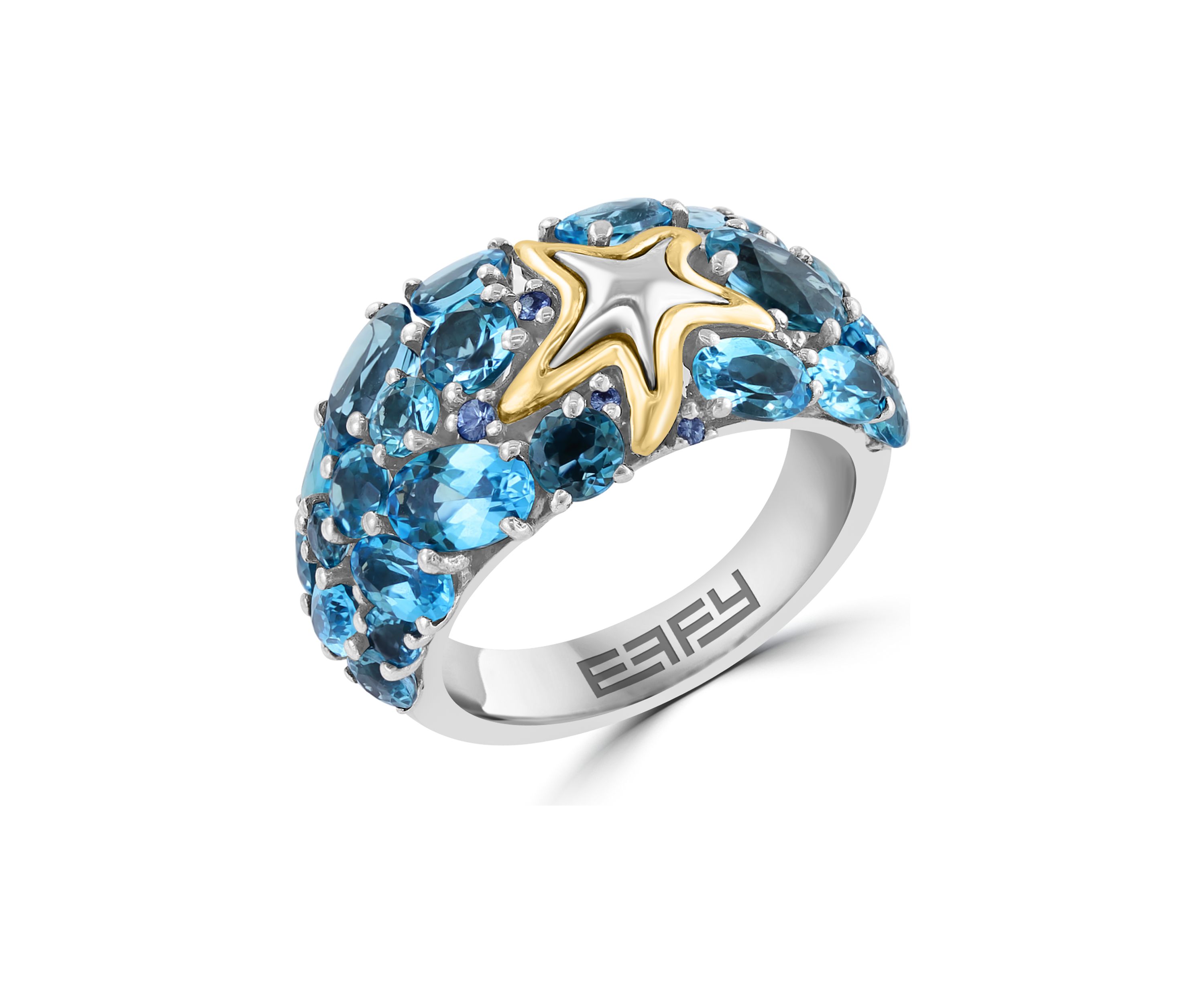 Blue Topaz and Sapphire Starfish Ring in 18K Sterling Silver