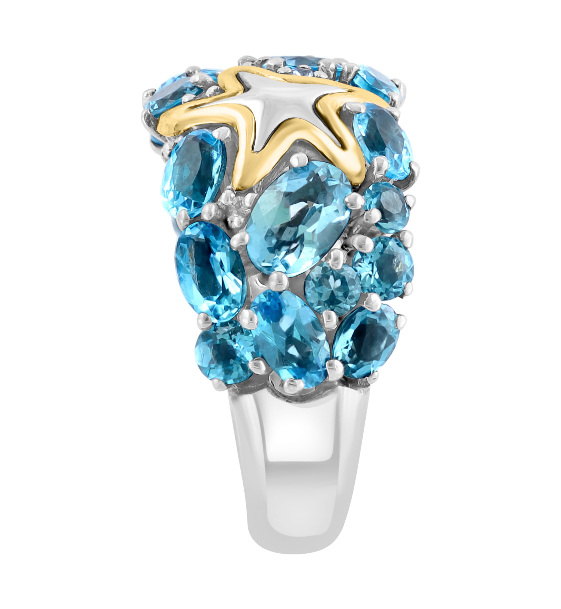 Blue Topaz and Sapphire Starfish Ring in 18K Sterling Silver