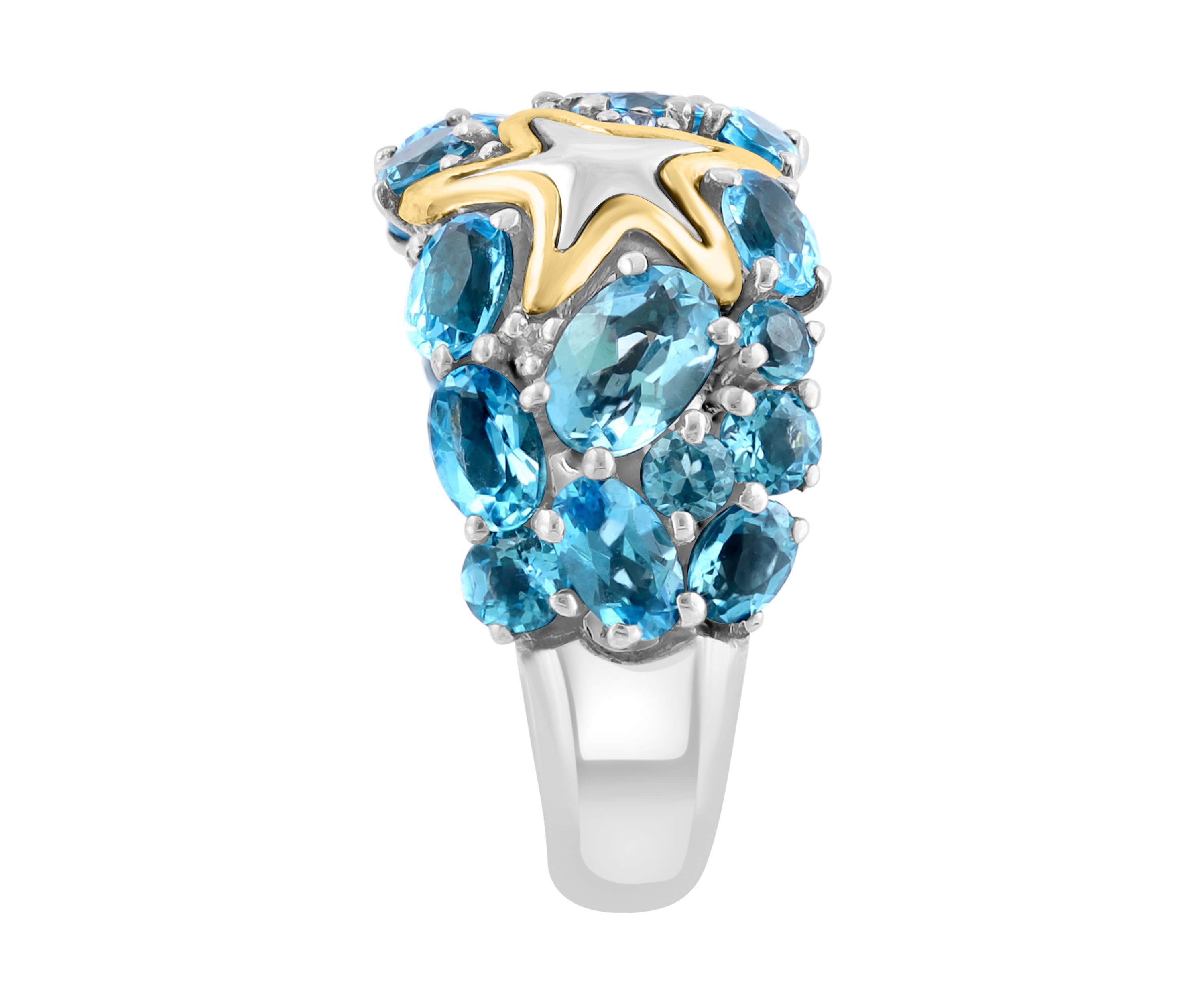 Blue Topaz and Sapphire Starfish Ring in 18K Sterling Silver