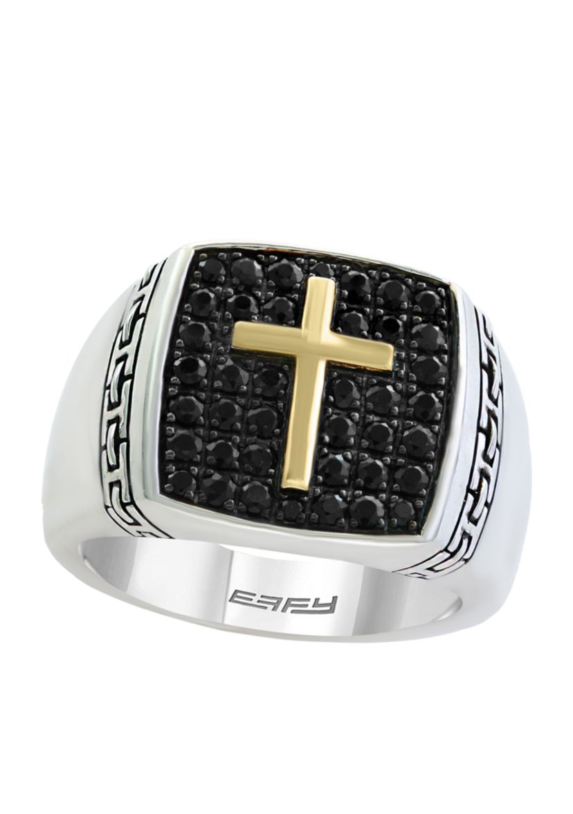 Mens Sterling Silver Sapphire Cross Ring