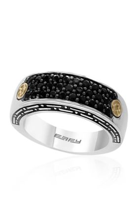 Effy Men's Sterling Silver And 18K Yellow Gold Black Sapphire Ring