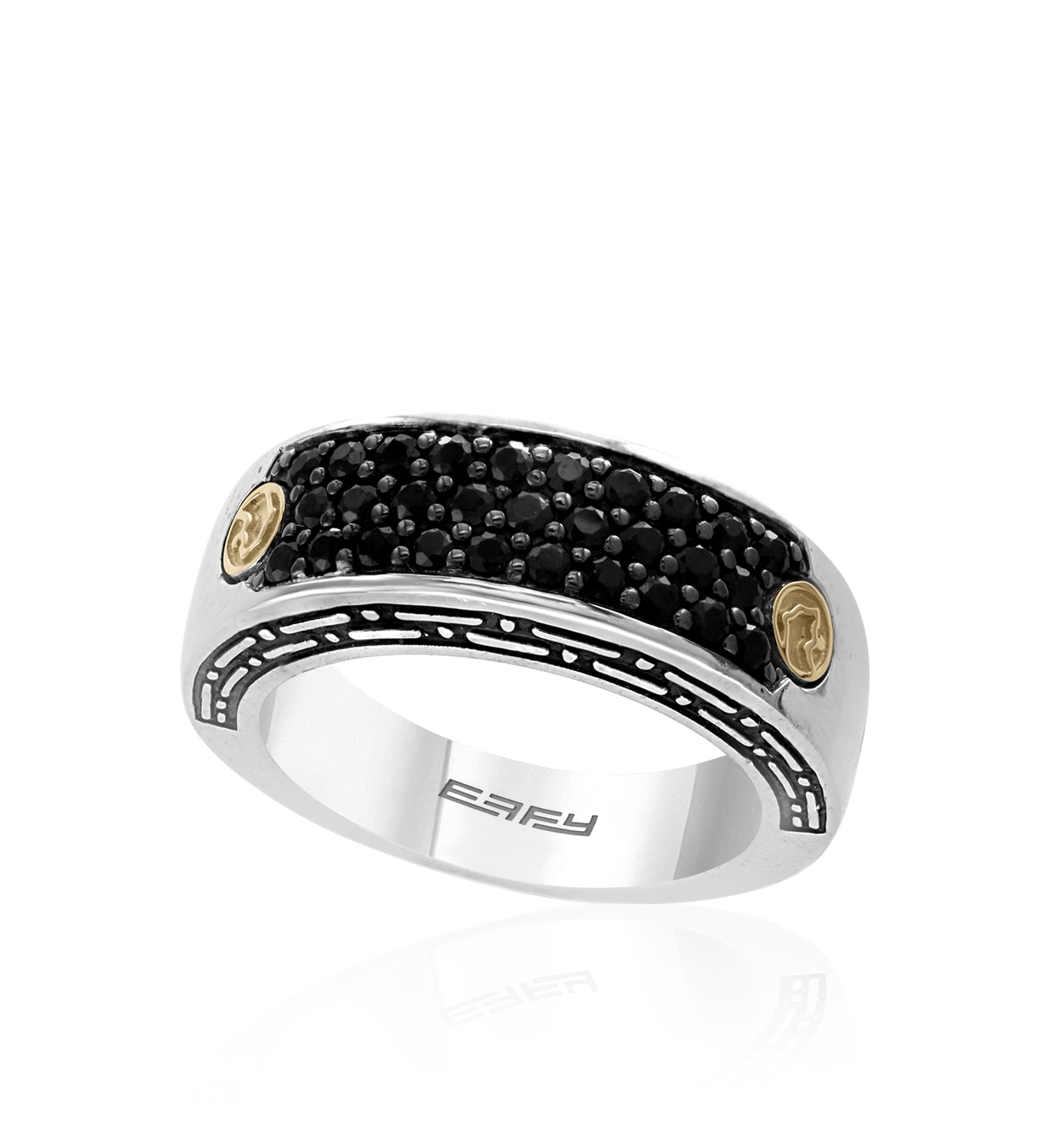 Mens Sterling Silver and 18k Yellow Gold Black Sapphire Ring