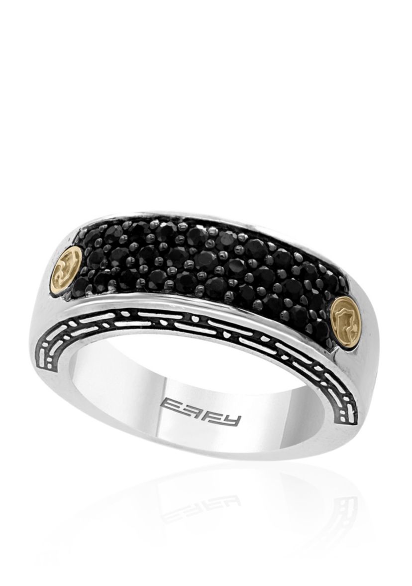 Mens Sterling Silver and 18k Yellow Gold Black Sapphire Ring