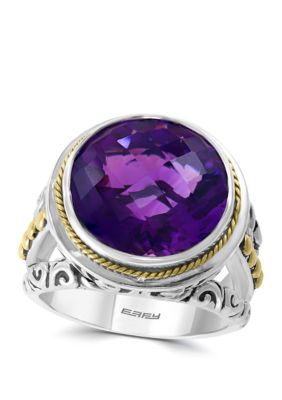 Effy 7.9 Ct. T.w. Amethyst Ring In 925 Sterling Silver And 18K Yellow Gold