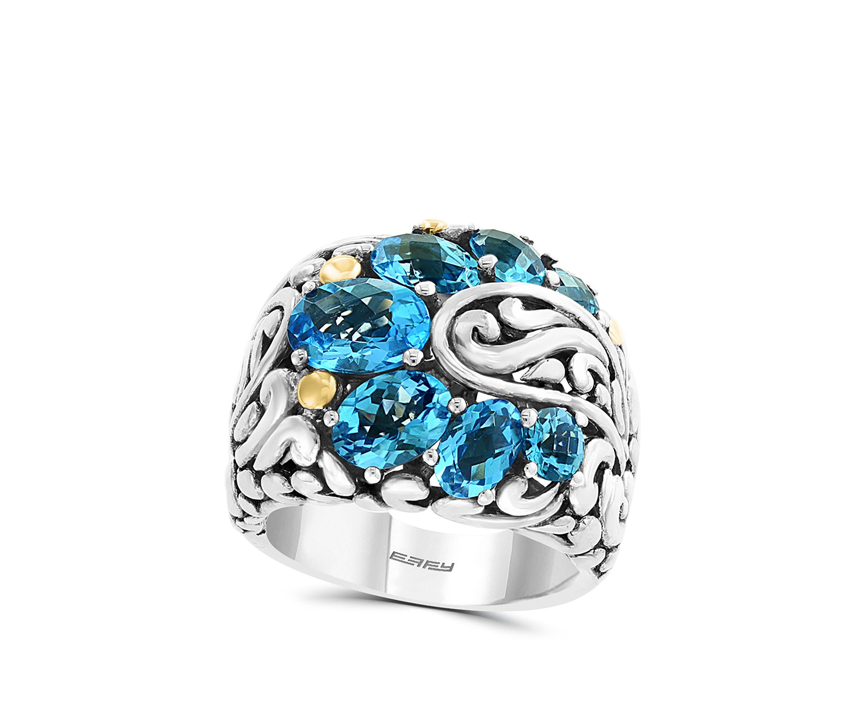 Multicolor Blue Topaz Ring in Sterling Silver and 18K Yellow Gold Plating