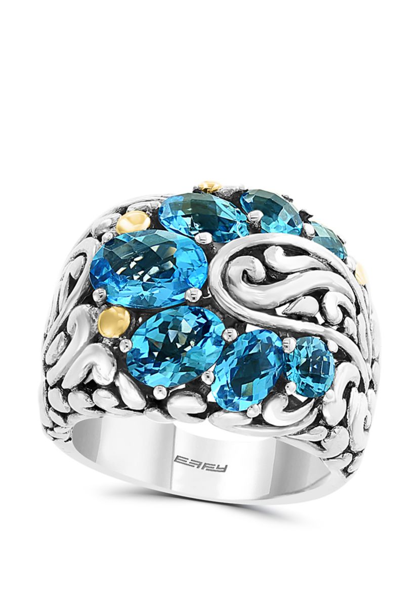 Multicolor Blue Topaz Ring in Sterling Silver and 18K Yellow Gold Plating