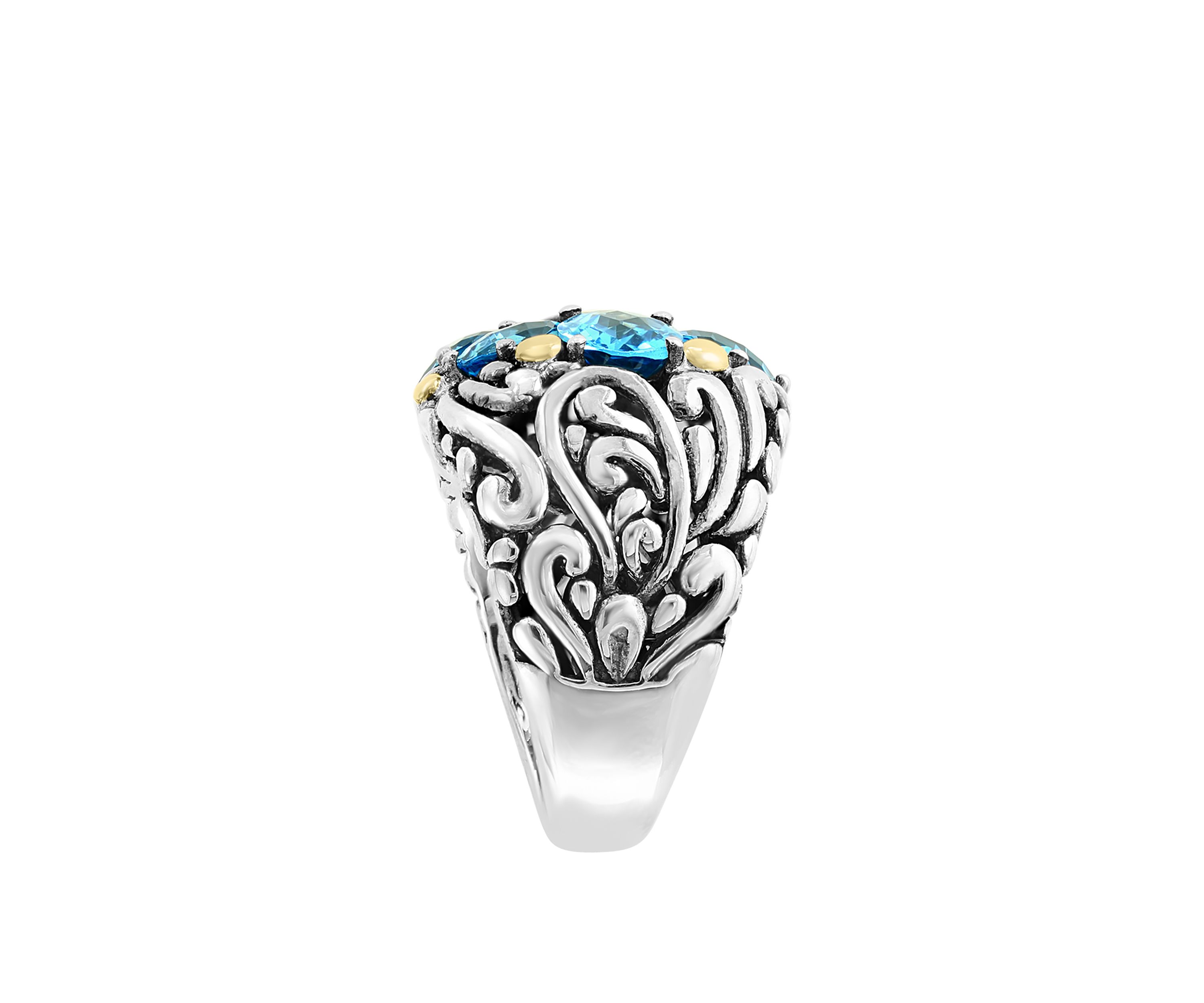 Multicolor Blue Topaz Ring in Sterling Silver and 18K Yellow Gold Plating